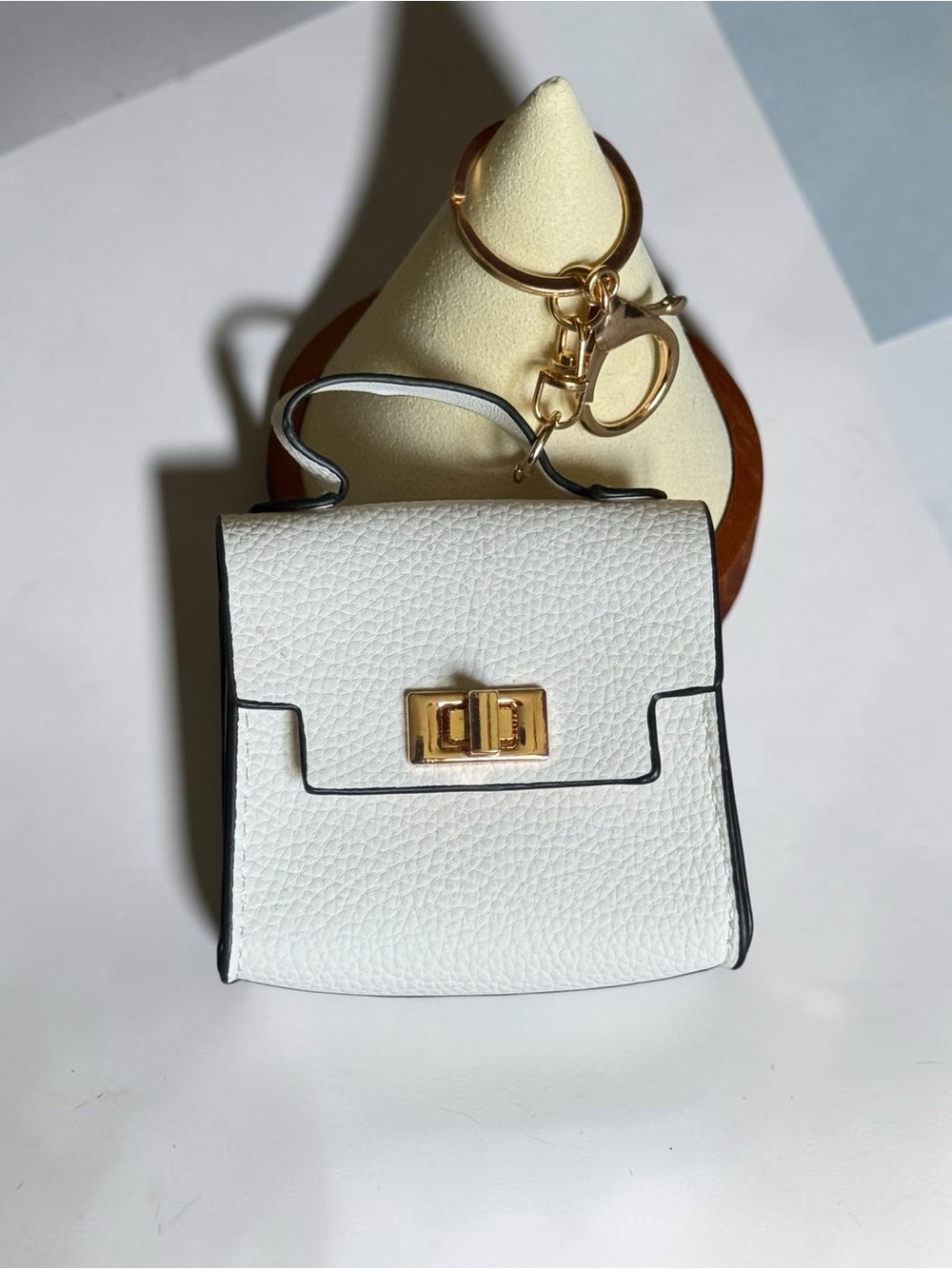White Mini Top-Handle Bag Keychain